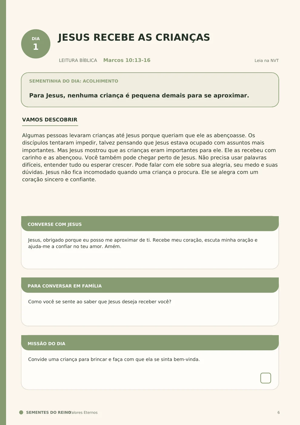 Página real: Uma leitura com oração e atividade.