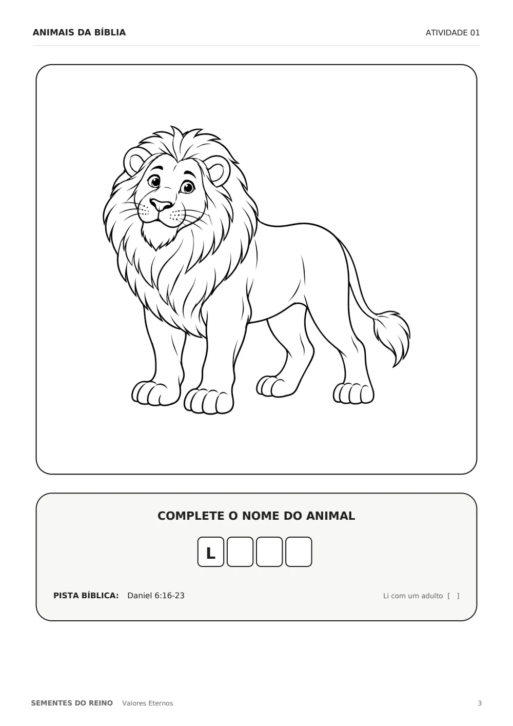 Atividade real do leão: completar o nome e colorir